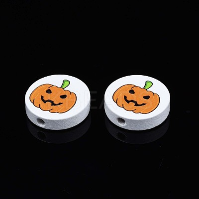 Halloween Printed Natural Wood Beads WOOD-T021-91-1