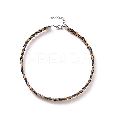 Cowhide Leather Braided Twist Rope Choker Necklace with Brass Clasp for Women NJEW-JN04167-1