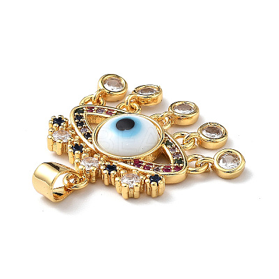 Lampwork Evil Eye Pendants with Colorful Cubic Zirconia ZIRC-L102-13G-09-1