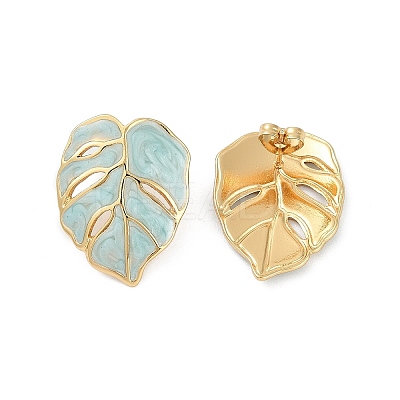 Ion Plating(IP) 304 Stainless Steel Leaf Stud Earrings EJEW-Z068-37G-01-1
