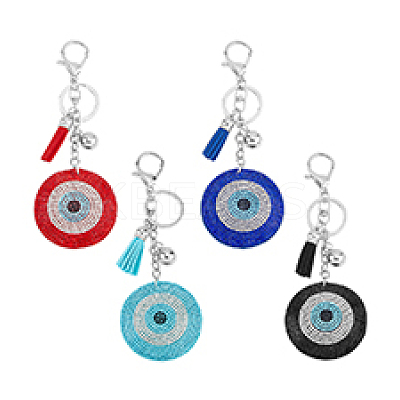 4Pcs 4 Colors Evil Eye Full Rhinestones Keychains KEYC-DC0001-24-1