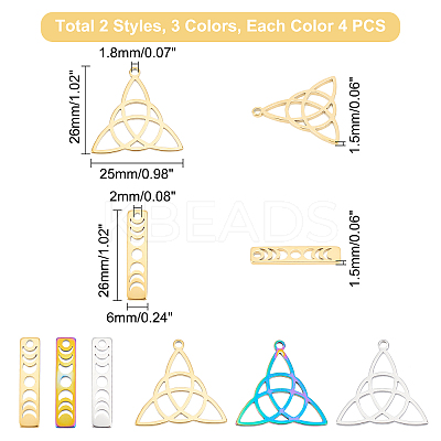 24Pcs 6 Style 304 Stainless Steel Pendants STAS-DC0010-55-1