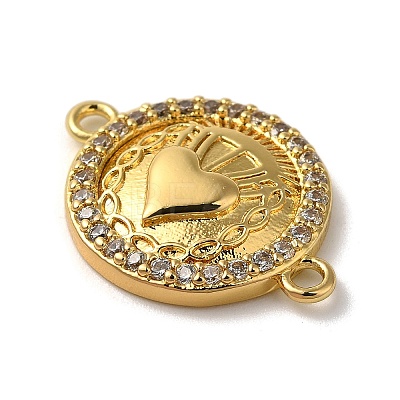 Rack Plating Brass Micro Pave Clear Cubic Zirconia Connector Charms KK-K345-16G-1
