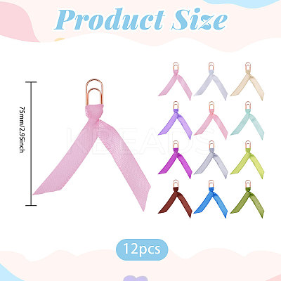12Pcs Polyester Ribbon Bookmarks AJEW-CA00024-1