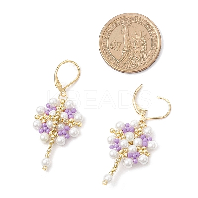 Flower with Cross 304 Stainless Steel Earrings Glass Seeds Leverback Earrings EJEW-MZ00507-03-1