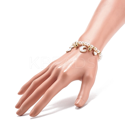 ABS Plastic Imitation Pearl Beaded Stretch Bracelet with Alloy Enamel Charms for Kids BJEW-JB08524-02-1