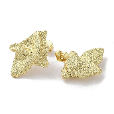 Rack Plating Brass Textured Leaf Stud Earrings EJEW-M237-05G-1