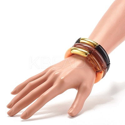 Chunky Acrylic & CCB Plastic Curved Tube Beads Stretch Bracelets Set for Women BJEW-JB07318-1