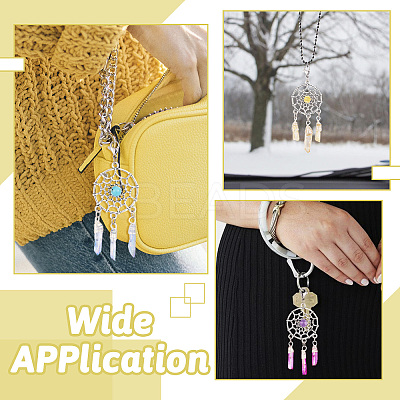 8Pcs 4 Colors Alloy Woven Net/Web with Gemstone Pendants Decorations HJEW-TA0001-30-1