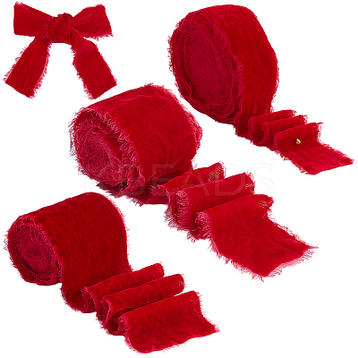 3 Rolls 3 Styles Frayed Polyester Ribbon OCOR-WR0001-72-1