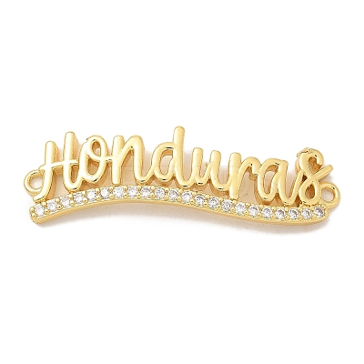 Brass Clear Cubic Zirconia Word Honduras Connector Charms KK-K293-40G-02-1