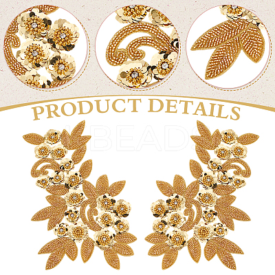Flower Paillette Glass Seed Beaded Embroidery Cloth Sew on Appliques PATC-WH0008-127-1