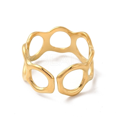 Ion Plating(IP) 304 Stainless Steel Circle Ring Wrap Open Cuff Ring for Women RJEW-E066-03G-1