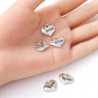Wedding Theme Antique Silver Tone Tibetan Style Heart with Bride Rhinestone Charms TIBEP-YW0001-37A-1