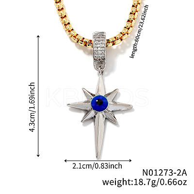 Vintage Retro Style Starburst Evil Eye Star Brass Cubic Zirconia Pendant Necklaces for Parties QO1430-2-1