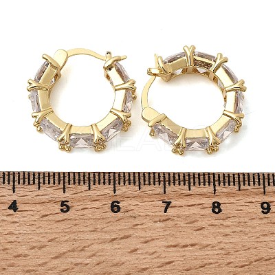 Square Brass Micro Pave Clear Cubic Zirconia Hoop Earrings EJEW-H108-07G-1