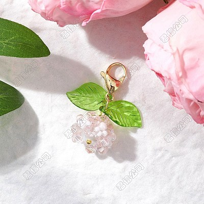 Flower Acrylic & Glass Pearl Pendant Decorations HJEW-SZ00038-1