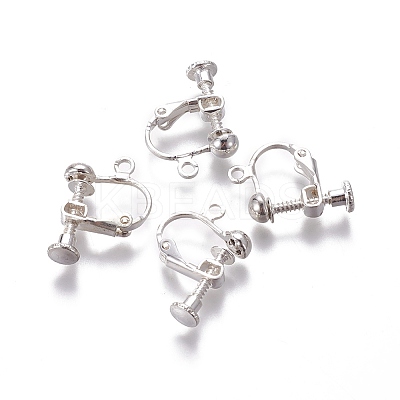Rack Plated Brass Screw Clip-on Earring Findings X-KK-P169-04S-1