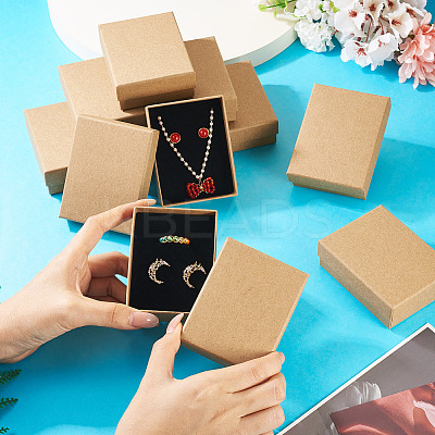 12Pcs Kraft Cotton Filled Cardboard Paper Jewelry Set Boxes CBOX-TA0001-16-1