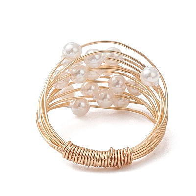 Round Shell Pearl Finger Rings for Women RJEW-JR00972-1
