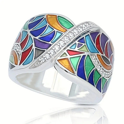 Ethnic Style Brass Micro Pave Cubic Zirconia and Enamel Finger Rings FS-WG810B2-02-1