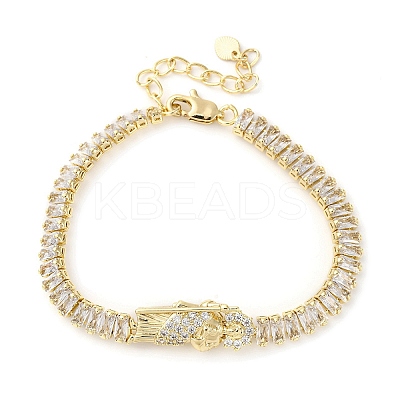 Brass Micro Pave Clear Cubic Zirconia Rectangle Link Chain Bracelets for Women BJEW-U044-01B-G-1