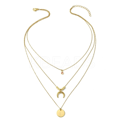 304 Stainless Steel Moon Pendant Triple Layered Necklace with Glass for Women NJEW-JN03871-1