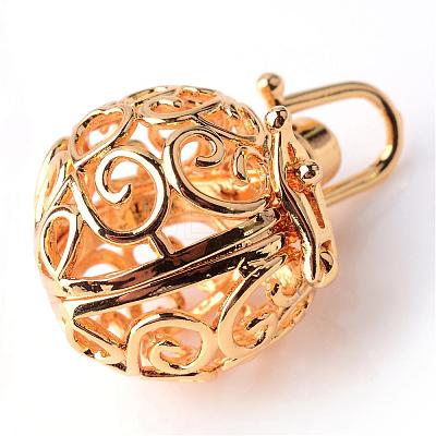 Rack Plating Brass Cage Pendants KK-S751-060G-1