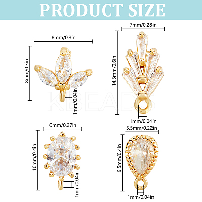 16Pcs 4 Styles Brass Cubic Zirconia Stud Earring Findings KK-DR0001-23-1