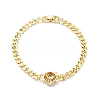 Green Cubic Zirconia Leopard Link Bracelet with Brass Curb Chains for Men Women KK-H434-11G-1