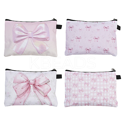 4Pcs 4 Styles Rectangle with Bowknot Printed Polyester Cosmetic Zipper Pouches ABAG-SP0001-51A-1