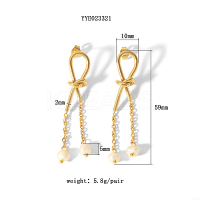 Minimalist Stainless Steel and Water Drop Natural Freshwater Pearl Knot Tassel Stud Earrings for Women DX0351-2-1