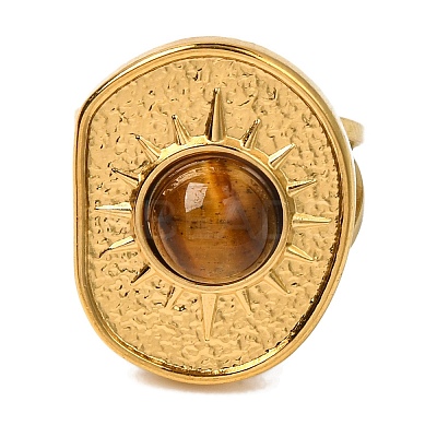 Natural Tiger Eye Finger Rings RJEW-Q822-35G-02-1