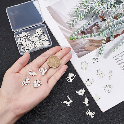 32Pcs 16 Style 201 Stainless Steel Pendants STAS-UN0024-41-1