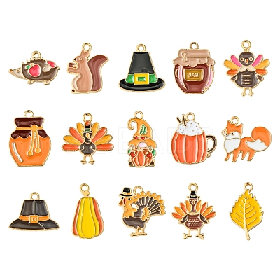30Pcs 15 Styles Thanksgiving Day Alloy Enamel Pendants ENAM-FS0001-98-1
