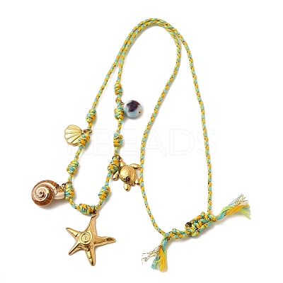 Summer Beach 304 Stainless Steel & Electroplated Natural Shell Pendant Adjustable Polyester Cord Necklaces for Women NJEW-F348-01B-G-1
