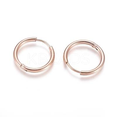 Ion Plating(IP) 304 Stainless Steel Huggie Hoop Earrings EJEW-F111-18mm-RG-1