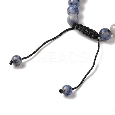 8mm Round Natural Blue Spot Jasper Braided Bead Bracelets BJEW-C067-01B-15-1