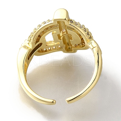 Rack Plating Oval with Bar Brass Clear Cubic Zirconia Open Cuff Rings RJEW-S411-28G-1