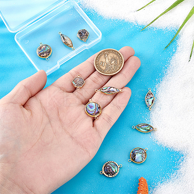 10Pcs 5 Styles Brass Pave Natural Paua Shell Connector Charms KK-PH0012-91B-1