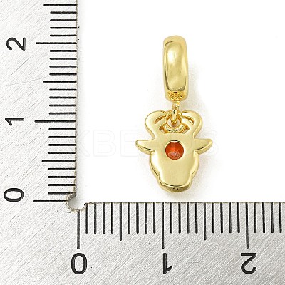 Rack Plating Brass Pave Orange Red Cubic Zirconia Cattle Head European Dangle Charms KK-Z067-47G-1