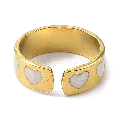 Heart 304 Stainless Steel Enamel Open Cuff Rings for Women RJEW-F166-28G-02-1