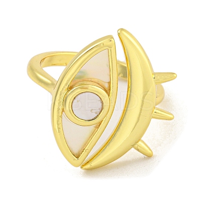 Rack Plating Eye Natural Shell Finger Rings for Women RJEW-G330-70G-1