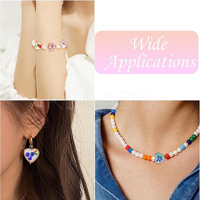 9Pcd 9 Colors Painted Glass Beads Enamel Beads Heart with Fruit LAMP-CJ0002-45-1