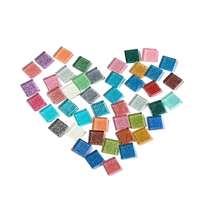 Square with Glitter Powder Mosaic Tiles Glass Cabochons DIY-P045-04B-1