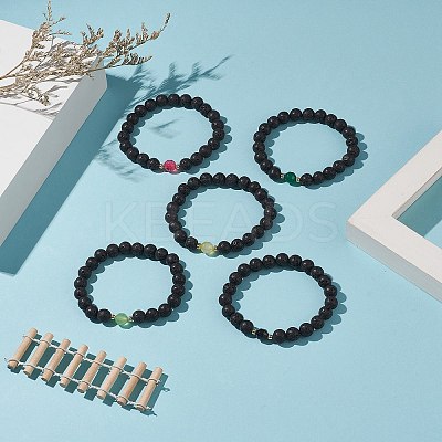 Natural Lava Rock & Dyed Agate Beaded Stretch Bracelets BJEW-JB09178-1