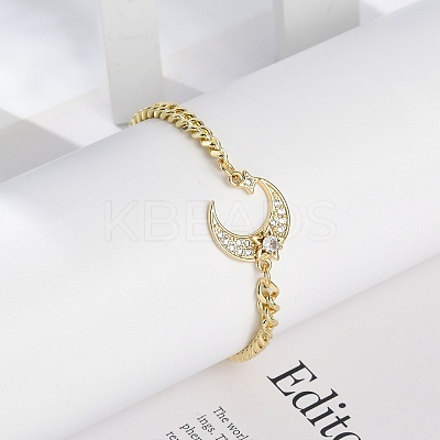 Brass Micro Pave Clear Cubic Zirconia Charm Bracelets BJEW-M050-01G-02-1