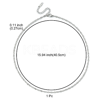 304 Stainless Steel Singapore Chain Necklace for Men Women NJEW-YW0001-11-1