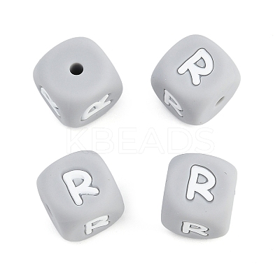 20Pcs Grey Cube Letter Silicone Beads 12x12x12mm Square Dice Alphabet Beads with 2mm Hole Spacer Loose Letter Beads for Bracelet Necklace Jewelry Making JX436R-1