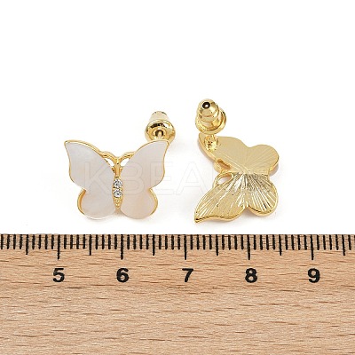 Butterfly Brass Micro Pave Clear Cubic Zirconia Stud Earrings EJEW-K308-01G-1